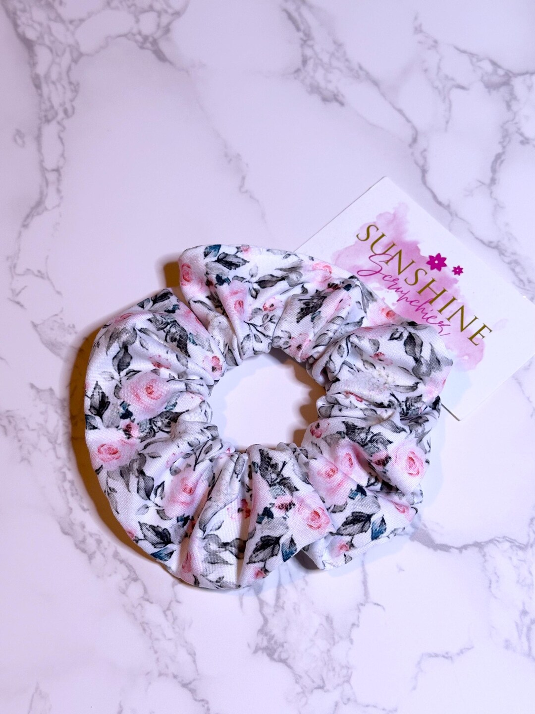 Multiples Brown Monogram Hair Scarf and Pink Floral Scrunchie Set Floral Print Scrunchie Scarf, Set of 4 - Etsy main image 4