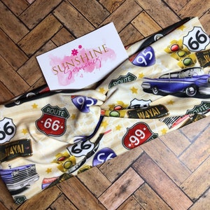 Route 66 handmade turban twist headbands-route 66 headband-hair accessories- knotted headbands-workout-stretchy headbands
