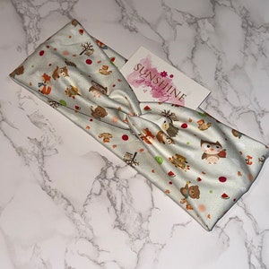 woodland animals headband-animal headband-fox-owl-squirrel-hedgehog-bear-soft headband-knotted headband