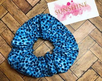 Shades of blue dots handmade scrunchies-blue scrunchie-hair ties-hair accessories-ponytail accessory-handmade gifts-gift for her-