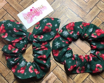 Christmas candy cane and sparkling silver snow flake handmade scrunchies- holiday scrunchie-ponytail accessory- hair ties-hair accessories-