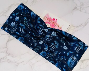 Blue night garden themed headband-soft and stretchy headbans