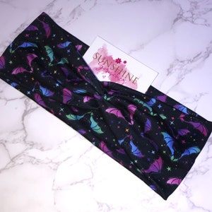 Neon bats-bat turban twist headbands-neon bat headband-Halloween headbands-bright-colorful-yoga-nurses headbands-hair accessories