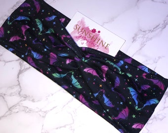Neon bats-bat turban twist headbands-neon bat headband-Halloween headbands-bright-colorful-yoga-nurses headbands-hair accessories