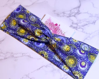 sun,moon and stars turban twist headband-celestial headband-hair accessories-boho headbands-celestial headband-knotted headband