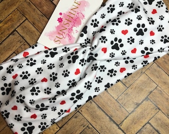 Puppy love paw print and heart headbands-paw print headband- workout headbands-turban twist headbands-nurse headbands hair accessories- vet