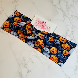 Halloween ghosts bats and jack-o-lantern headband-pumpkin headband-Halloween hair accessories-knotted headband-soft stretchy headband