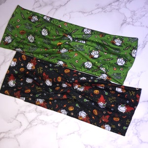 Halloween Frankenstein and devil gnome  turban twist headbands-Halloween headbands-scars-skulls-pumpkins-eyeballs and potions-hair accessory