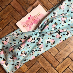 Moo cow turban twist headbands- cow headbands-hair accessories-nurses headbands-workout headbands-yoga headbands- animal headbands