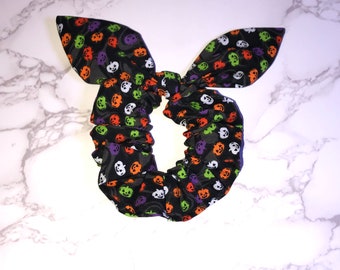 Scrunchie de Halloween com laço de abóbora de Halloween - Scrunchies de laço de abóbora de Halloween - Acessórios para cabelo de Halloween - Acessório para rabo de cavalo - Elásticos para cabelo