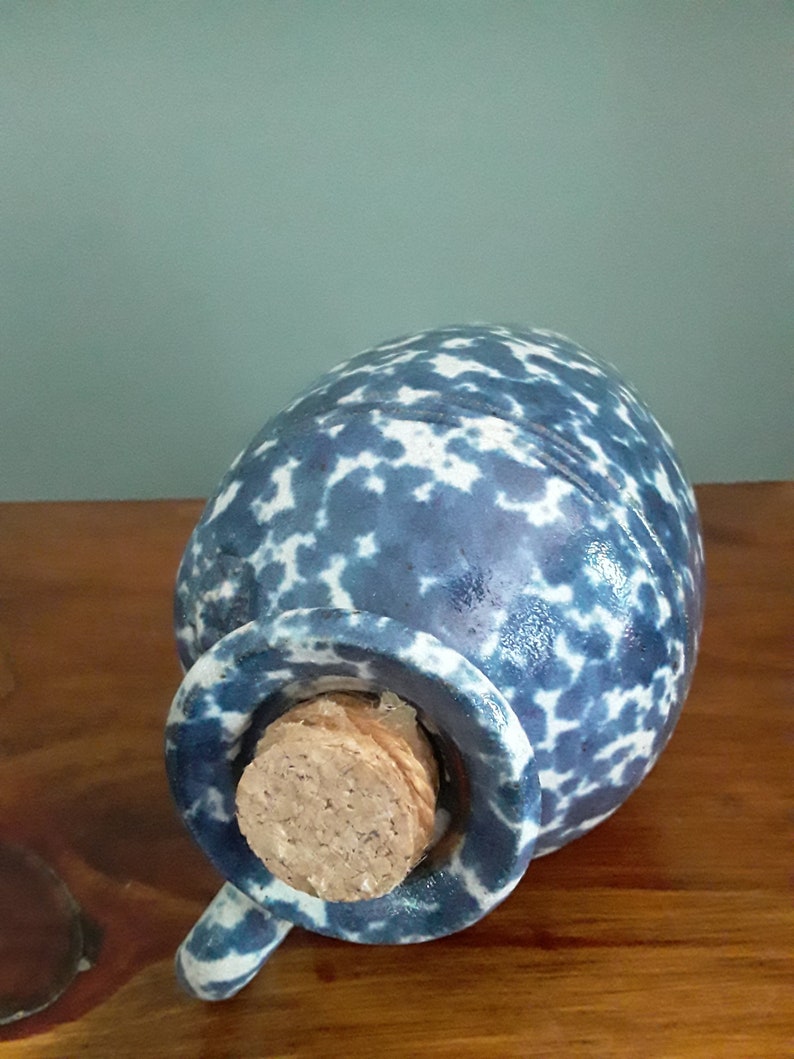 Blue Spongeware Pottery Crock/jug With Handle Etsy