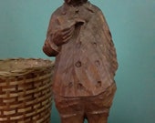 Vintage Folk Art Hand Carved Wooden Fisherman - Artisan Made