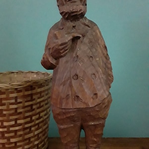Vintage Folk Art Hand Carved Wooden Fisherman - Artisan Made