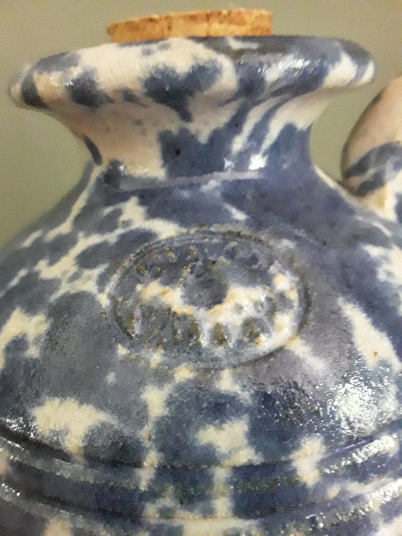 Blue Spongeware Pottery Crock/jug With Handle Etsy