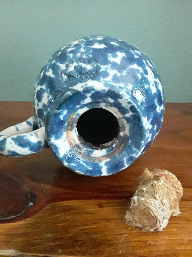 Blue Spongeware Pottery Crock/jug With Handle Etsy