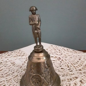 Vintage Brass Bell Depicting Napoleon with Etched Waterloo Motif