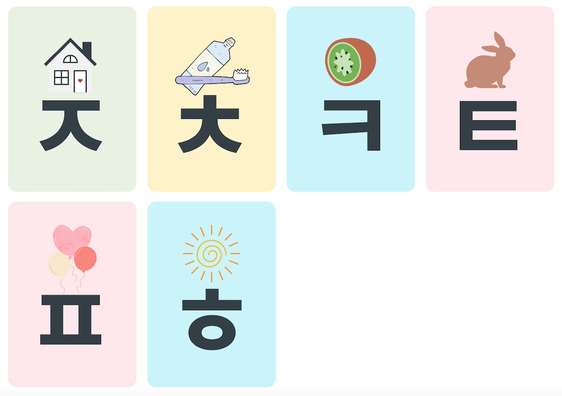 Korean Alphabet Flash Cards Printable Etsy New Zealand