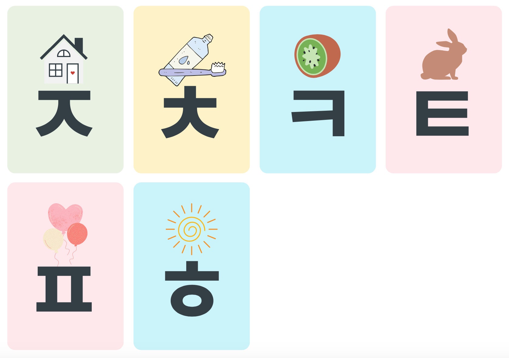 Korean Alphabet Flash Cards Printable Etsy