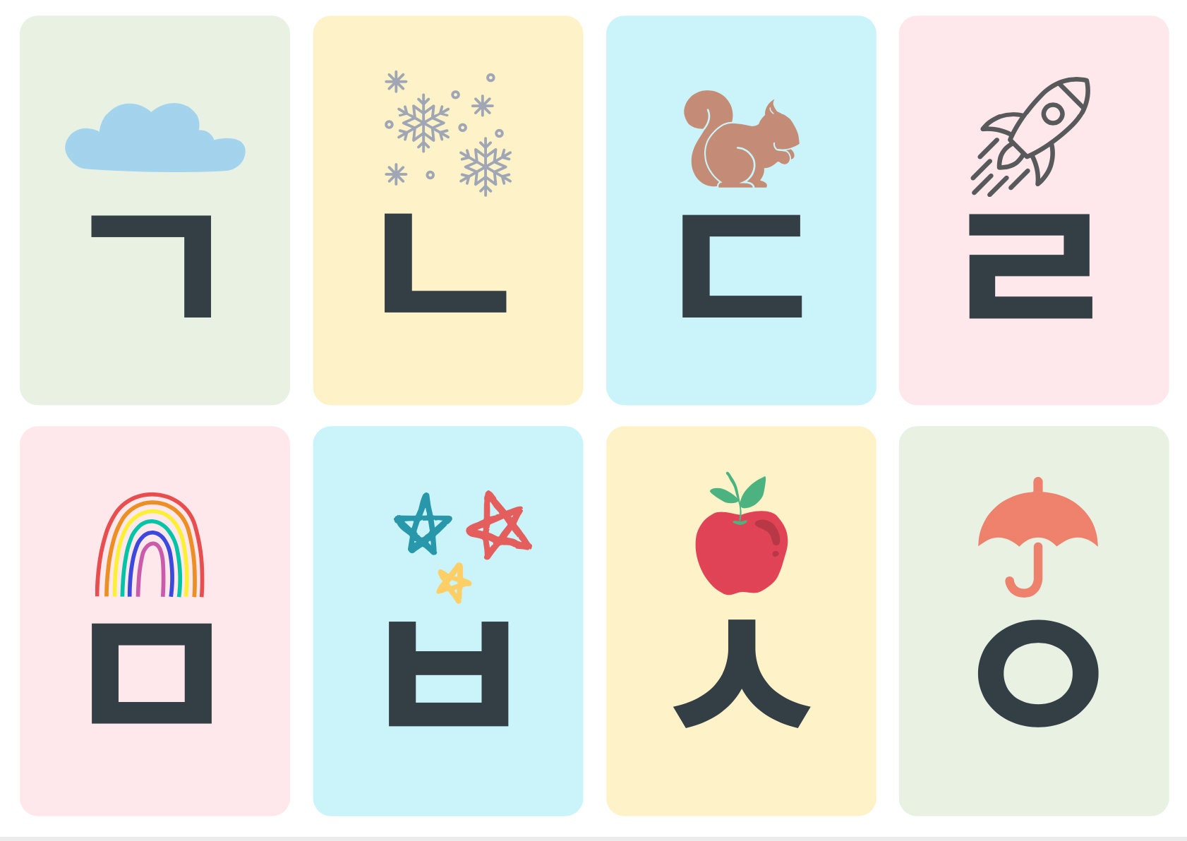 Korean Alphabet Flash Cards Printable Etsy