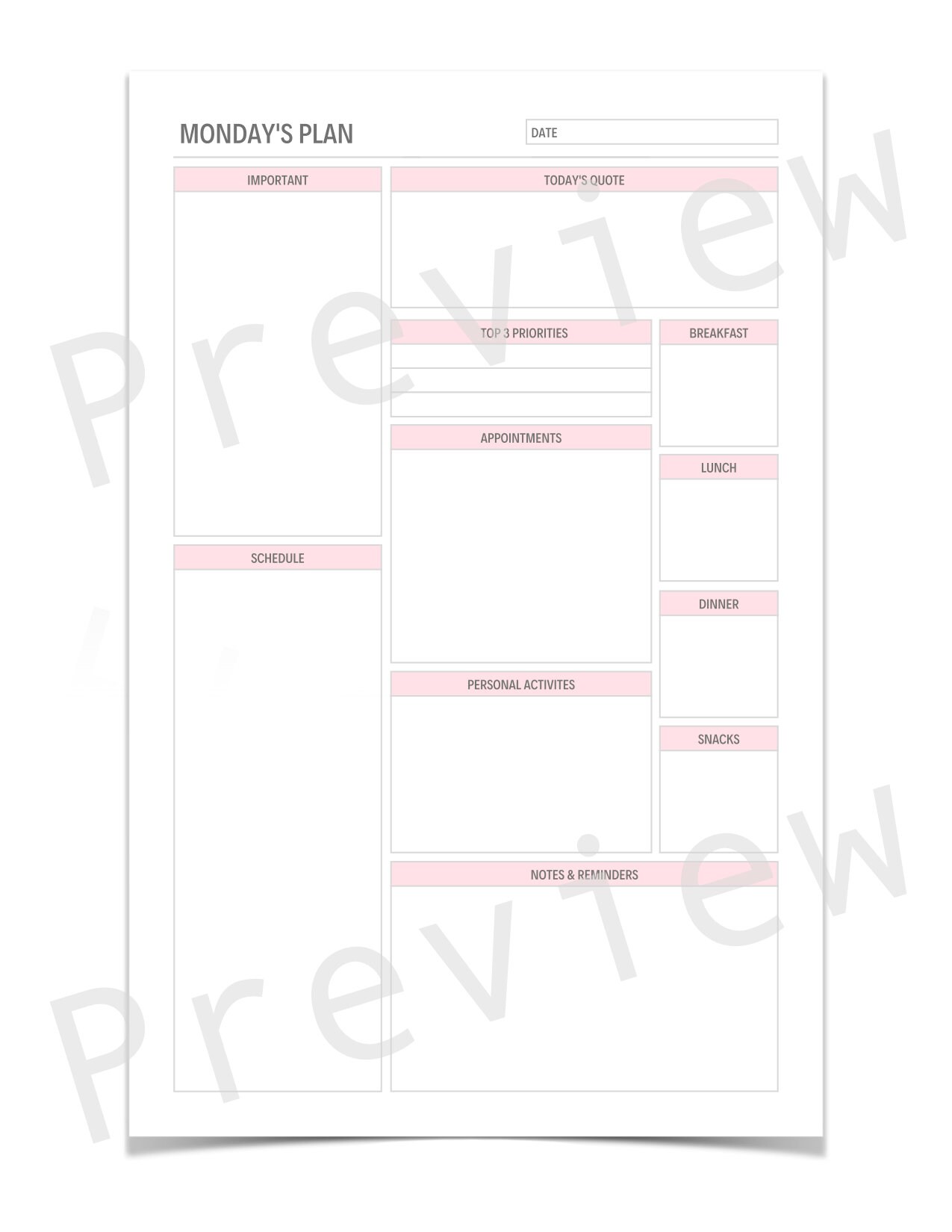 Daily Dated Planner Printable / Mini Happy Planner, Half Letter Size ...