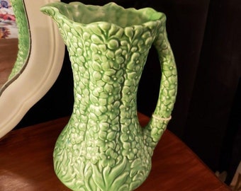Vintage retro mid century green brown Sylvac X cross design vase pattern 3939 8 inches