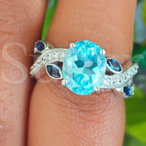 2.50 Ct Oval Cut Aquamarine Sapphire Engagement Ring, Leaf and Branch Design, Anniversary Gift for Her, White Gold Over 925 Sterling Silver