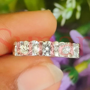 Five Stone Wedding Engagement Ring, 1.5 Ct Round Cut White Sapphire, 5 Stone Anniversary Ring, Sterling Silver, White Gold Over, Gift Ring