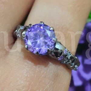Round Cut Purple Sapphire 2. 10 Ct, Skull Wedding Engagement Ring, Christmas Gift, Black Gold Over Jewelry, Promise Ring, Sterling Silver