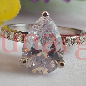 3 Ct Pear Cut White Sapphire Wedding Engagement Ring, Solitaire Bridal Ring, Anniversary Gift for Her, White Gold Finish 925 Sterling Silver