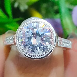 2.5 Ct Round Brilliant Cut Moissanite Wedding Engagement Ring, Bezel Set Ring, Solitaire Ring, Anniversary Gift for Her, 14K White Gold Ring