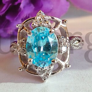 Vintage 2.60 Ct Oval Cut Blue Aquamarine Sapphire Wedding Engagement Ring, Anniversary Gift For Her, 925 Sterling Silver, White Gold Finish