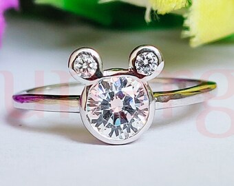 1.75 Ct Round Cut Diamond Mickey Mouse Promise Ring 14K White Gold Over 