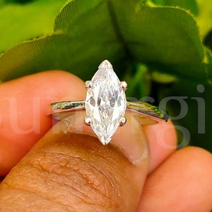 2 ct Marquise Cut White Sapphire Solitaire Rings, Anniversary Engagement Wedding Ring For Women&#39;s Gift White Gold Finish Silver Size 4-12