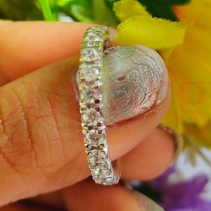 1 Ct Round Cut White Sapphire Rings, Full Eternity Wedding Band, Promise Ring for Women, Anniversary Band White Gold Finish Sterling Silver