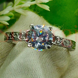 Vintage Trinity Celtic Knot Engagement Ring, 1.50 Ct Round Cut White Sapphire Solitaire, Filigree Ring, White Gold Finish, Sterling Silver
