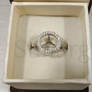 0.7ct Round Cut White Sapphire Rings Beautiful Mercedes Theme Signet Style Engagement Ring for Men White Gold Finish 925 Sterling Silver