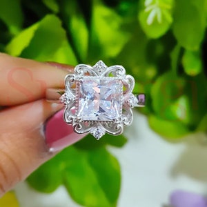 2,60 Ct Princess Cut Weißer Saphir Hochzeit Verlobungsring, Solitär Art Deco Ring, Filigraner Ring, 925 Sterling Silber, Weißgold Finish