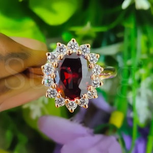 2.8 Ct Oval Cut Red Sapphire Promise Ring, Halo Wedding Engagement Ring, Anniversary Gift for Her, 925 Sterling Silver, Rose Gold Finish
