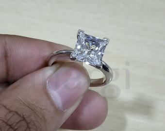 2ct Princess Cut Beautiful White Sapphire Stone Rings, Solitaire Wedding & Engagement Ring for Women, Sterling Silver with White Gold Finish