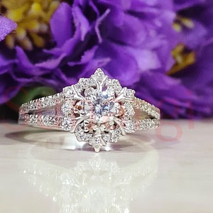 Enchanted Disney 2 Ct White Diamond Floral Snowflake Engagement Ring In 925 Sterling Silver, Special Edition Disney Ring, White Gold Finish
