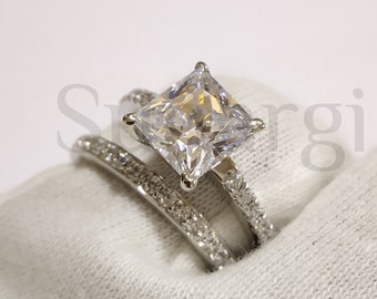 3 carat white sapphire rings • Princess Cut Wedding Ring Set • Engagement Ring White Gold Finish Sterling Silver Bridal Women Ring Size 4-12