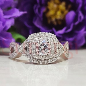 2.8 Ct Round Cut White Sapphire Ring, Infinity Band, Beautiful Double Halo Wedding Engagement Ring for Women White Gold Over Sterling Silver
