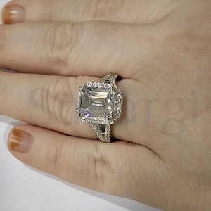 4.00ct Emerald Cut White Sapphire Rings Beautiful Rings Halo Wedding Engagement Ring for Women White Gold Finish 925 Sterling Silver
