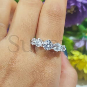 Five Stone Band, 2.5 Ct Round Brilliant Cut White Sapphire Wedding Engagement Band, Birthday Gifts, Handmade Ring, White Gold Finish Silver