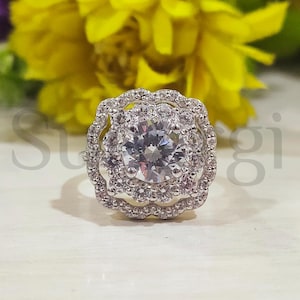 2.45 Ct Round Cut White Sapphire Rings, Beautiful Double Halo Wedding Engagement Ring for Women, White Gold Finish 925 Sterling Silver, Gift