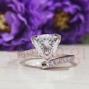 2.50 Ct Trilliant & Princess Cut White Sapphire, Solitaire Wedding Engagement Ring, 925 Sterling Silver, White Gold Finish, Anniversary Gift