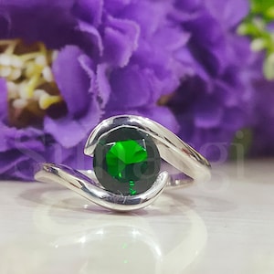 Bypass Wedding Engagement Ring, 2.2 Ct Round Cut Green Sapphire, Solitaire Ring, Anniversary Gift for Her, Sterling Silver, White Gold Over