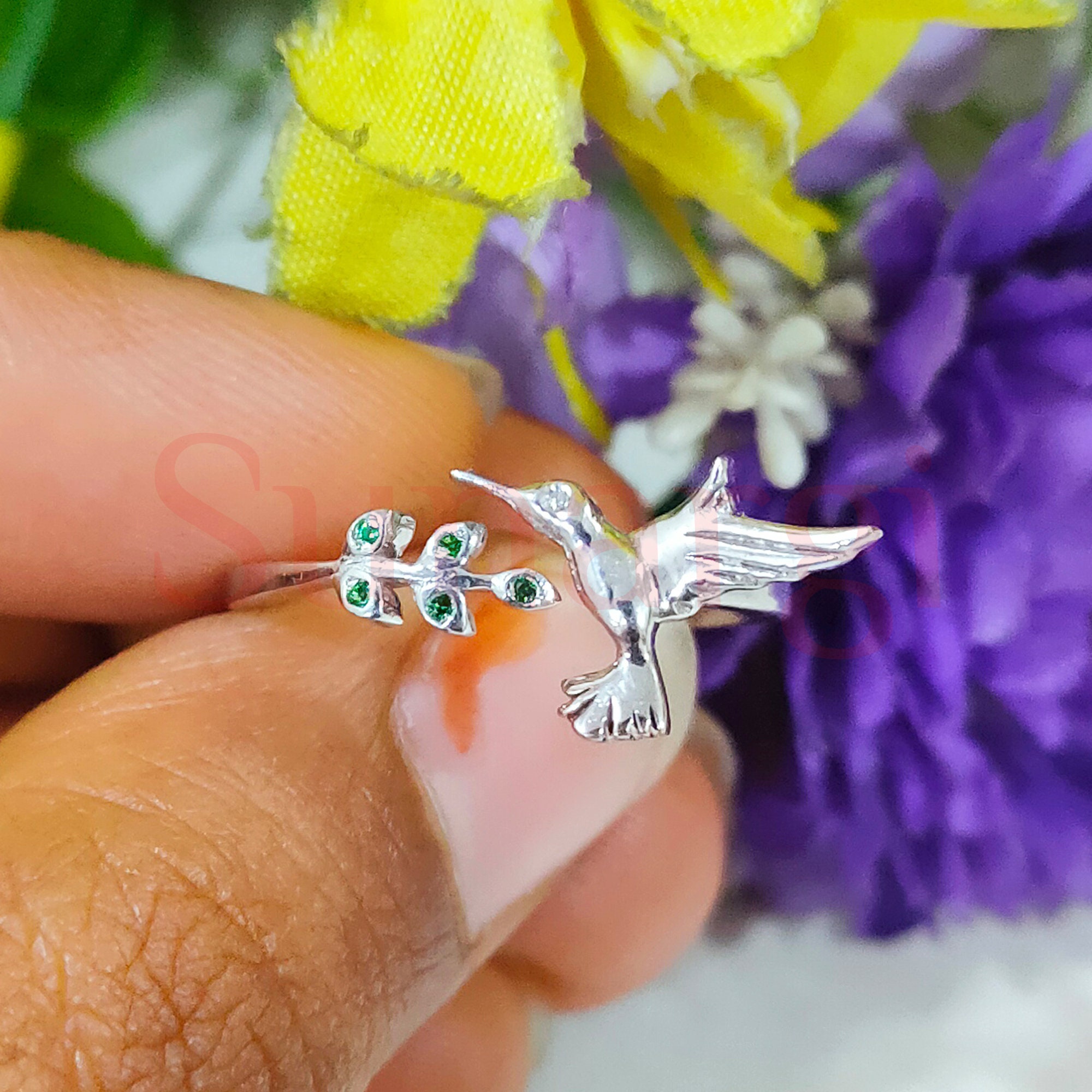 ハチドリリング、鳥愛好家リング、ステートメントリング、ラウンド