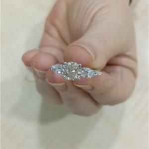 2.50ct Pear and Round Cut White Sapphire Rings Three Stone Ring, Valentine & Engagement Ring for Women, Sterling Silver White Gold Finish