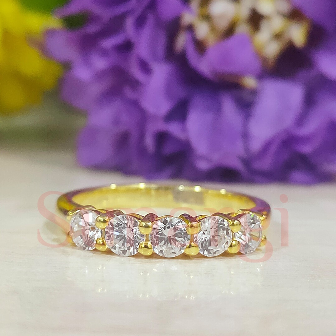5 Stone Wedding Band Ring Half Eternity Band 1 Ct Round Cut Etsy